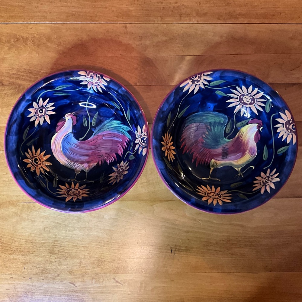 Certified International Susan Winget Rooster Sunflower Ceramic Serving Bowls‎ 2